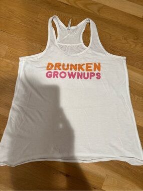 Bella Canvas White Tank Top with Orange and Pink "DRUNKEN GROWNUPS" Print